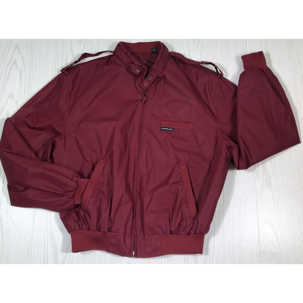 Vintage Red Members Only Jacket Men 42 Full Zip Band Collar Bomber Pockets 80s